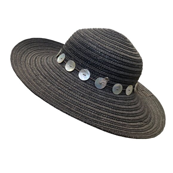 Flora Bella Womens Black Straw Hat W/Mother-Of-Pearl Accents Sun Protection main image 6